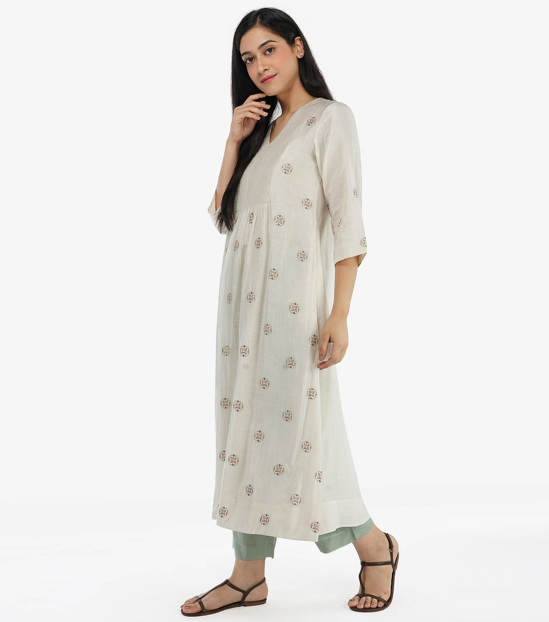 Ivory Cotton Silk Kurta & Mint Green Pants Set