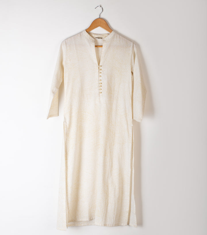 Off white Printed cotton kurta