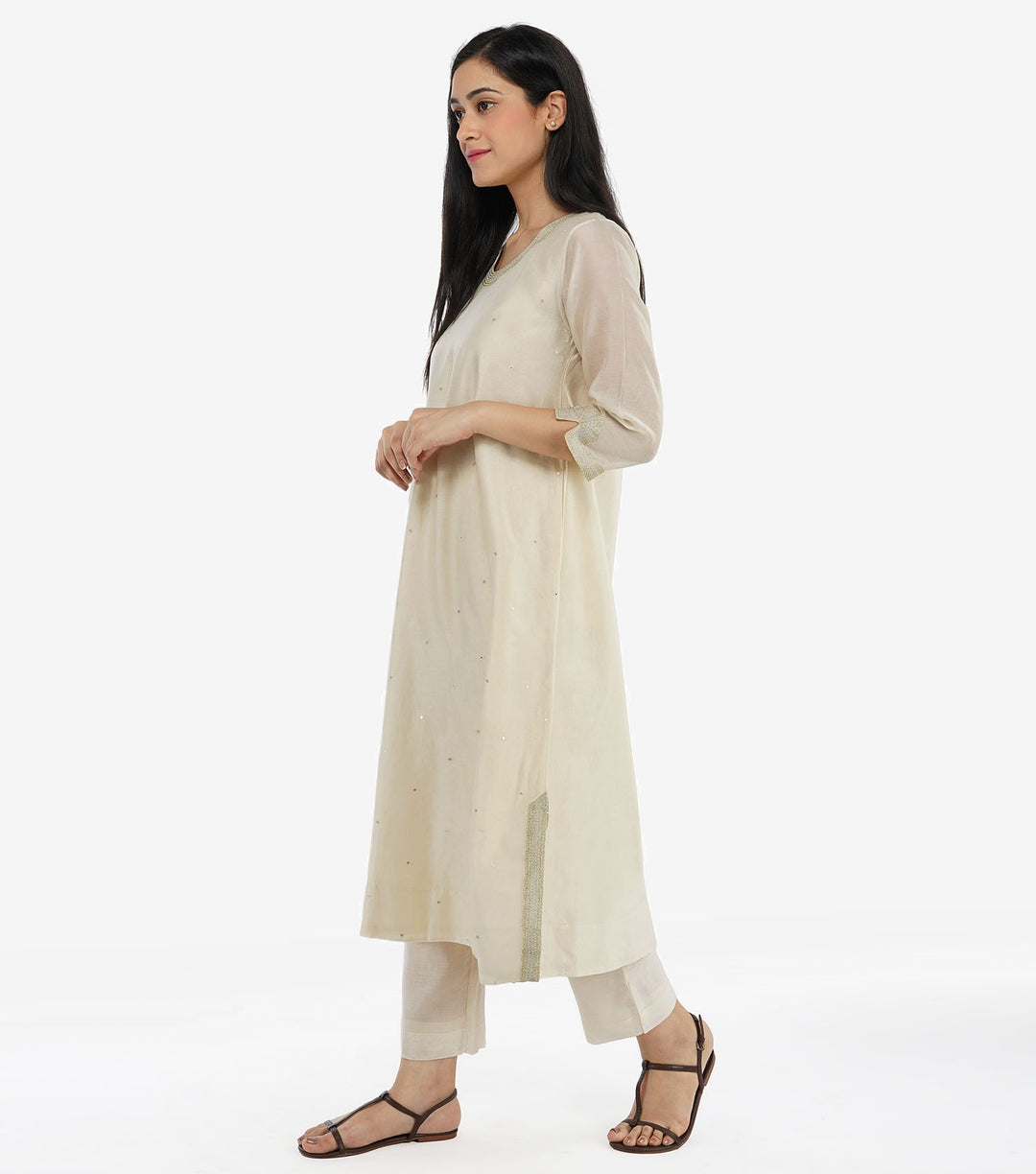 Natural flared chanderi kurta