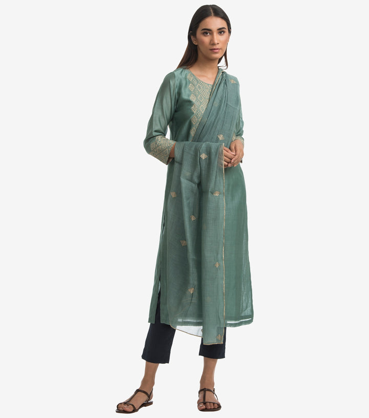 Green zari embroidered dupatta