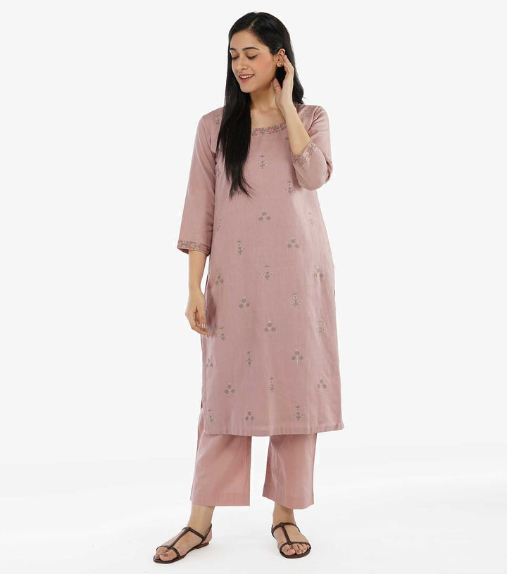 Blush pink cotton linen kurta & pants set