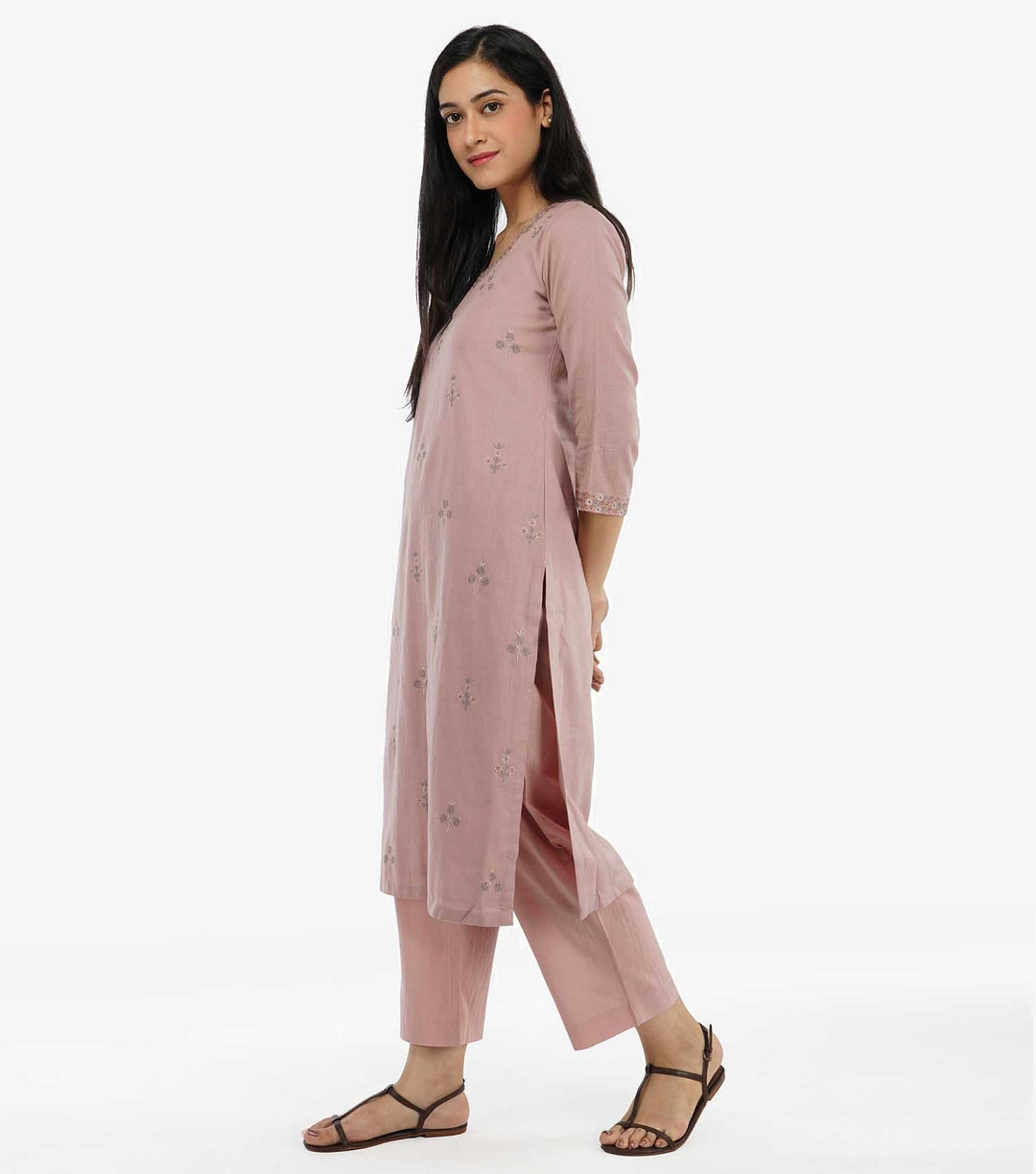 Blush pink cotton linen kurta & pants set