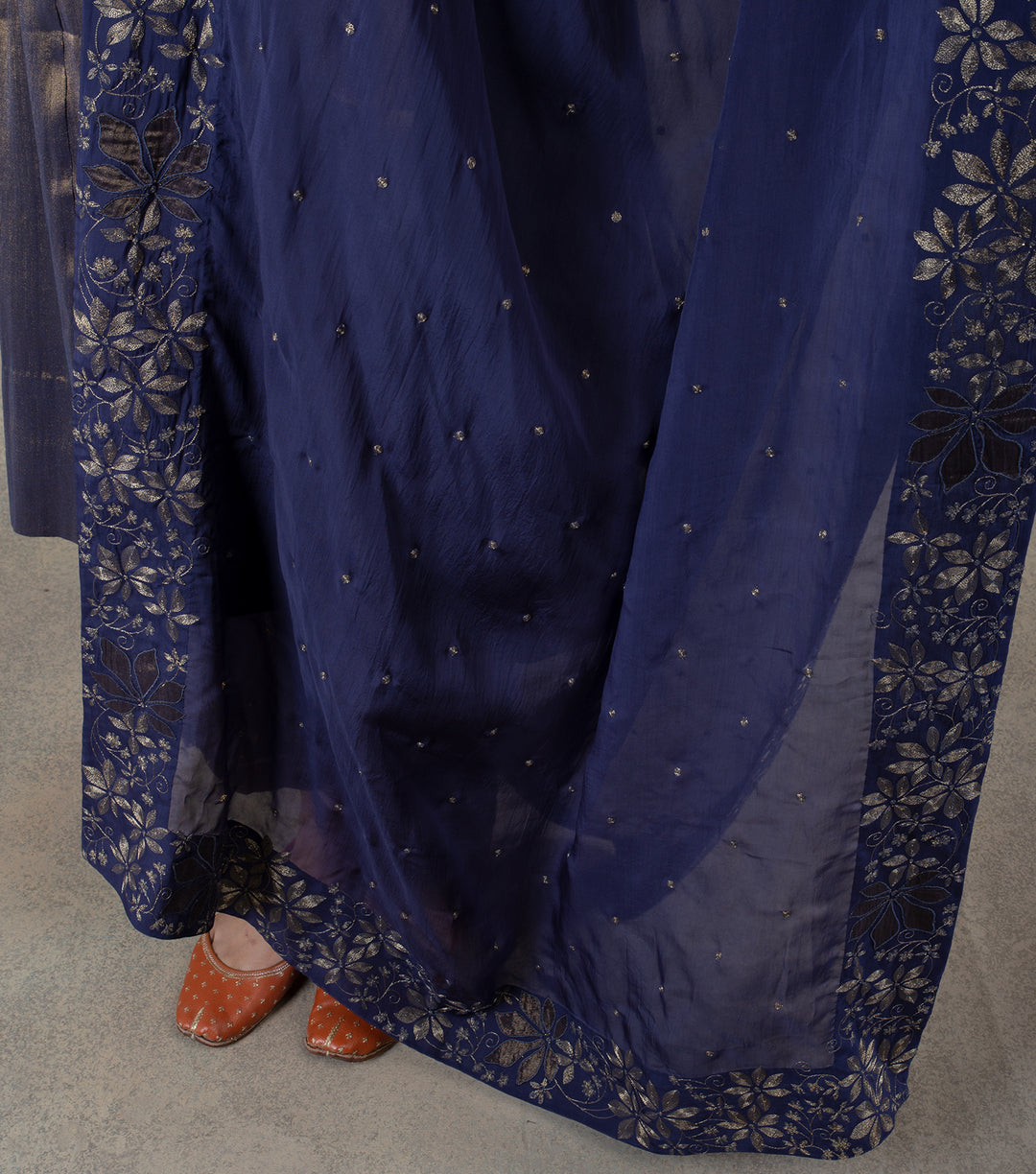 Navy Blue zari embroidered Organza dupatta