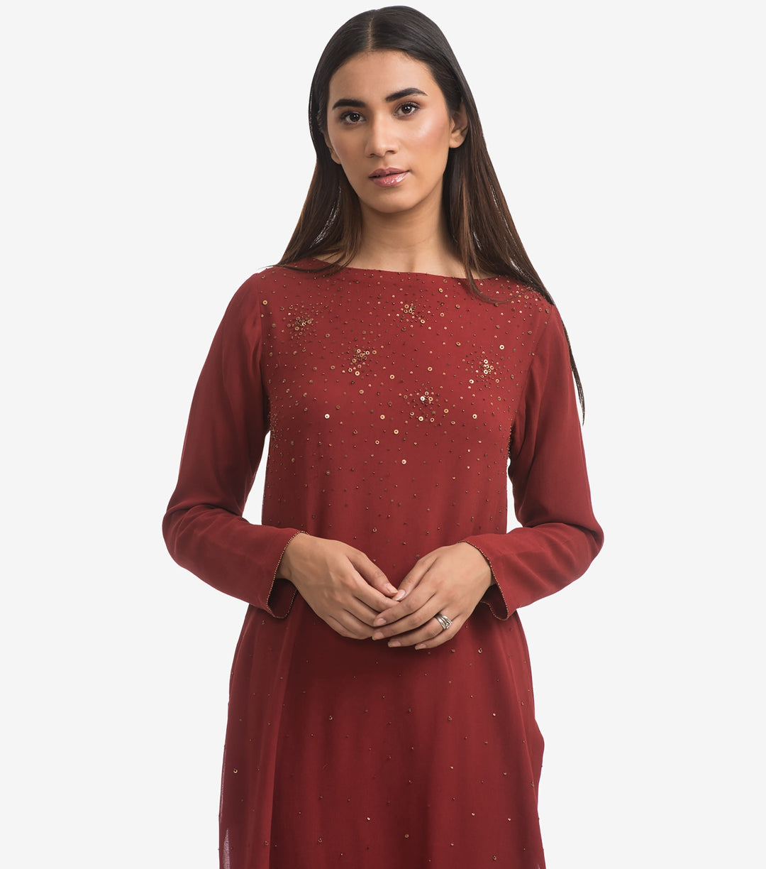 Maroon Georgette Kurta & Cotton silk pants set