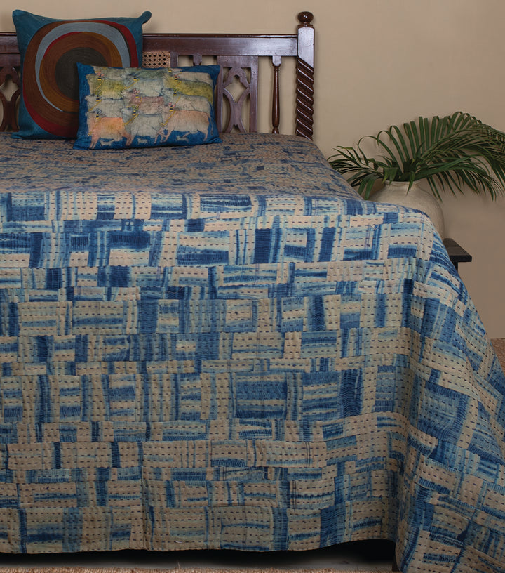 Blue Khadi Bedcover