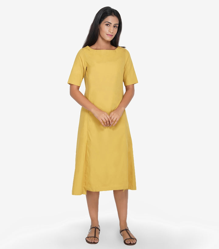 Mustard Cotton Poplin Solid dress