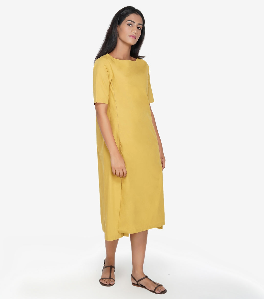 Mustard Cotton Poplin Solid dress