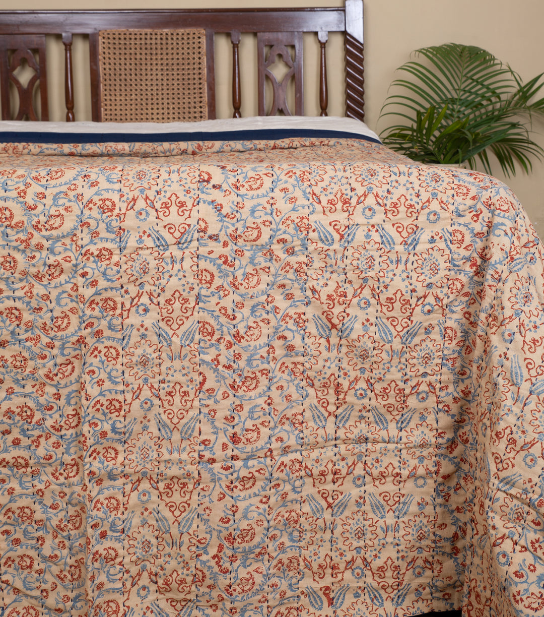 Beige Printed Cotton Bedcover