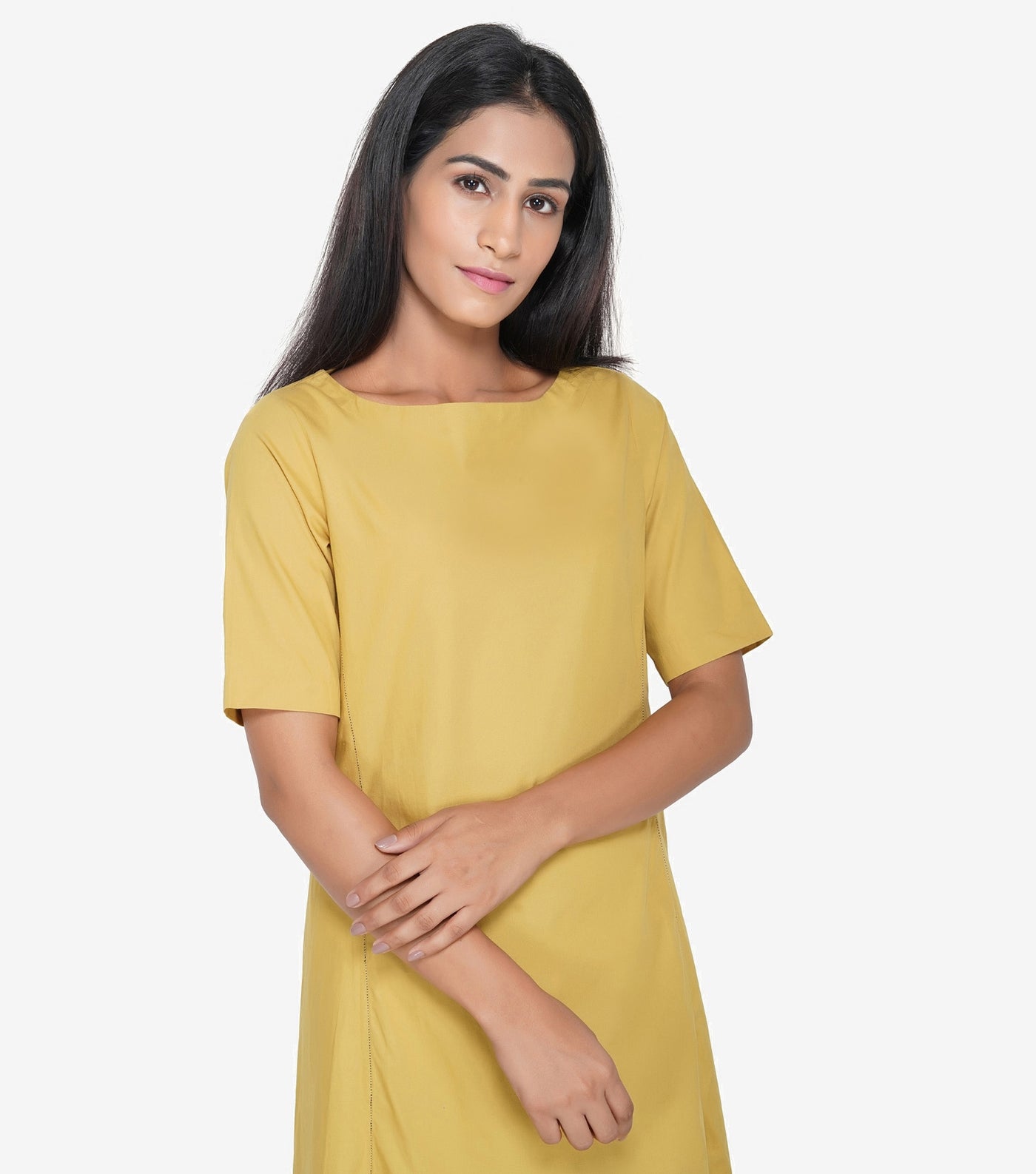 Mustard Cotton Poplin Solid dress