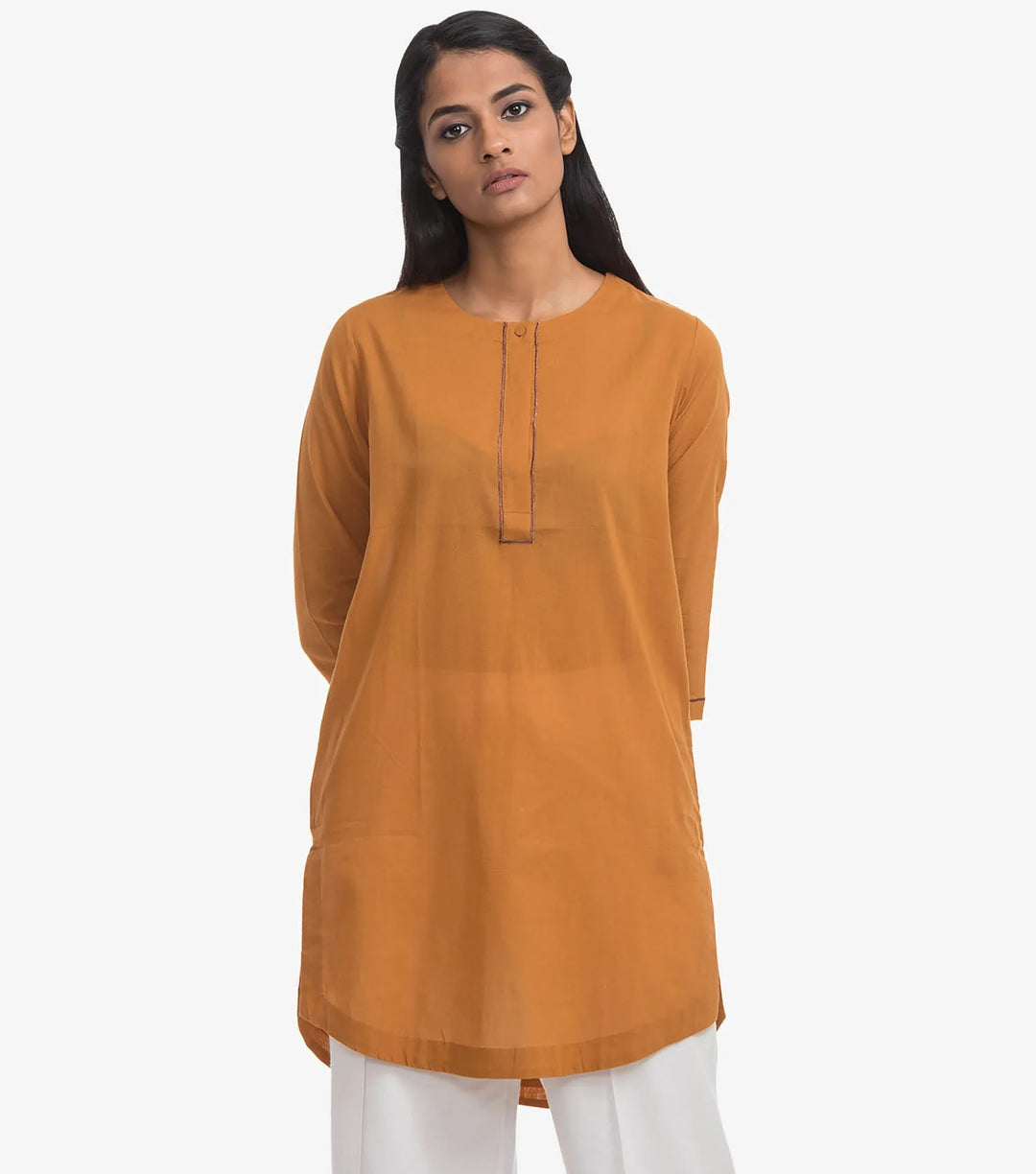 Mustard solid cotton kurta