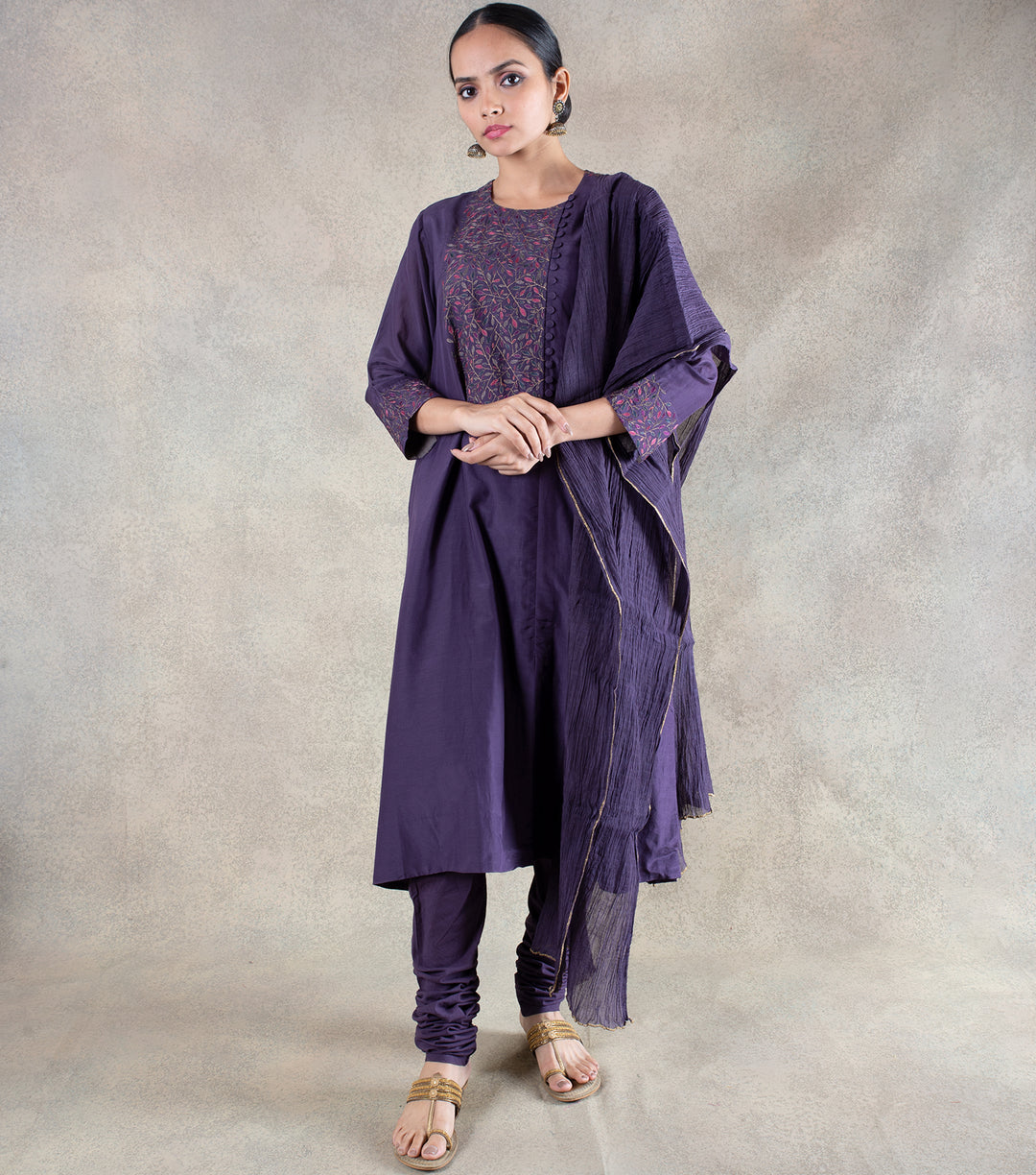 Purple Cotton Silk Kurta & Chanderi Dupatta Suit Set