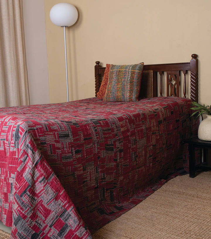 Red Khadi Bedcover