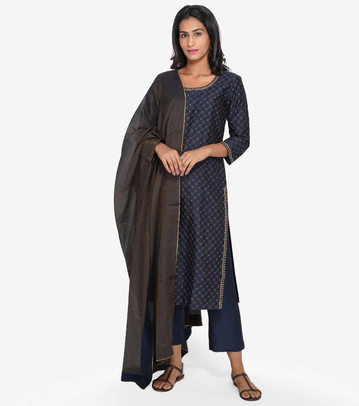 Navy tissue dupatta