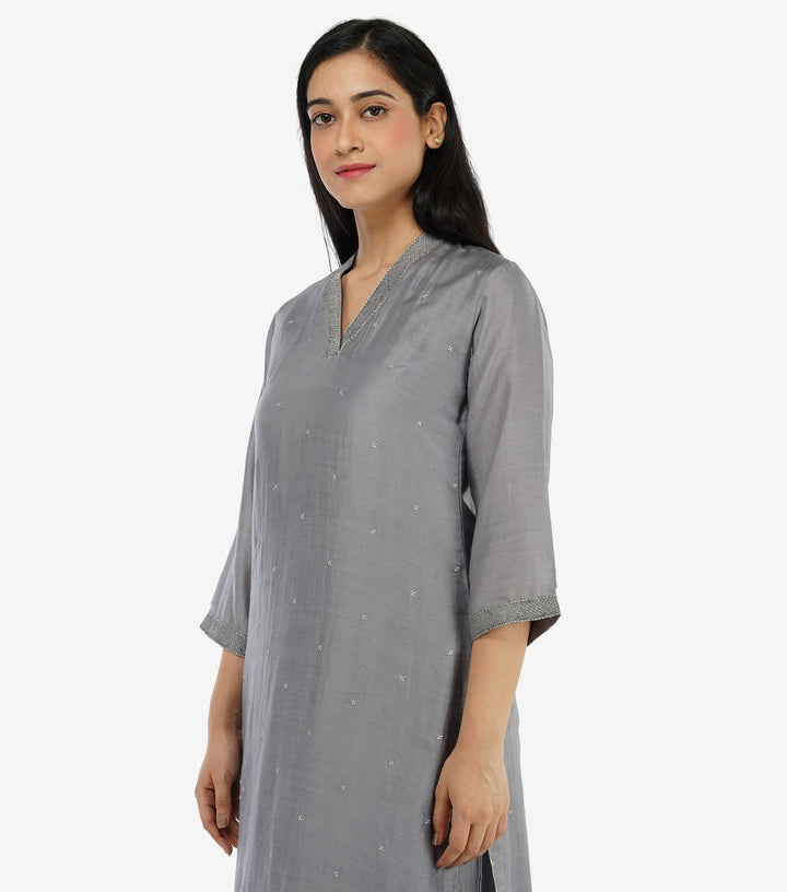 Lavender chanderi embroidered kurta set