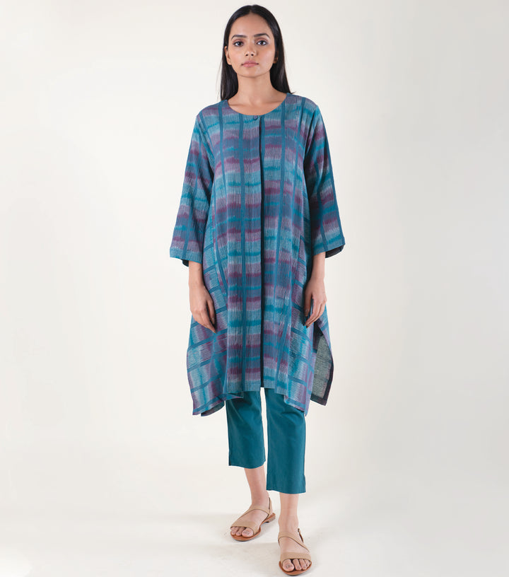 Teal Blue Printed Cotton Kurta with Pants Set