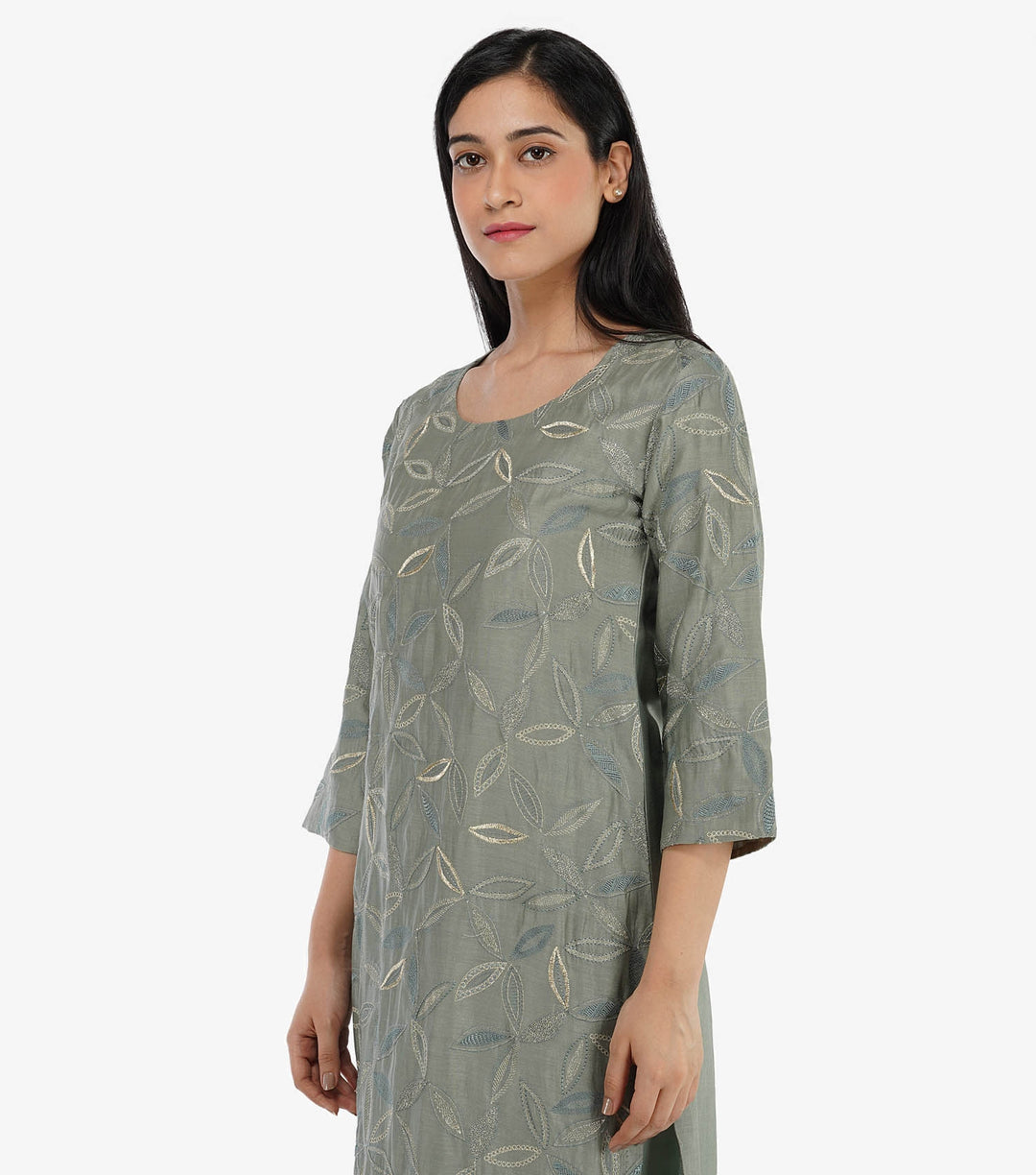 Sage Green Chanderi Embroidered Suit Set