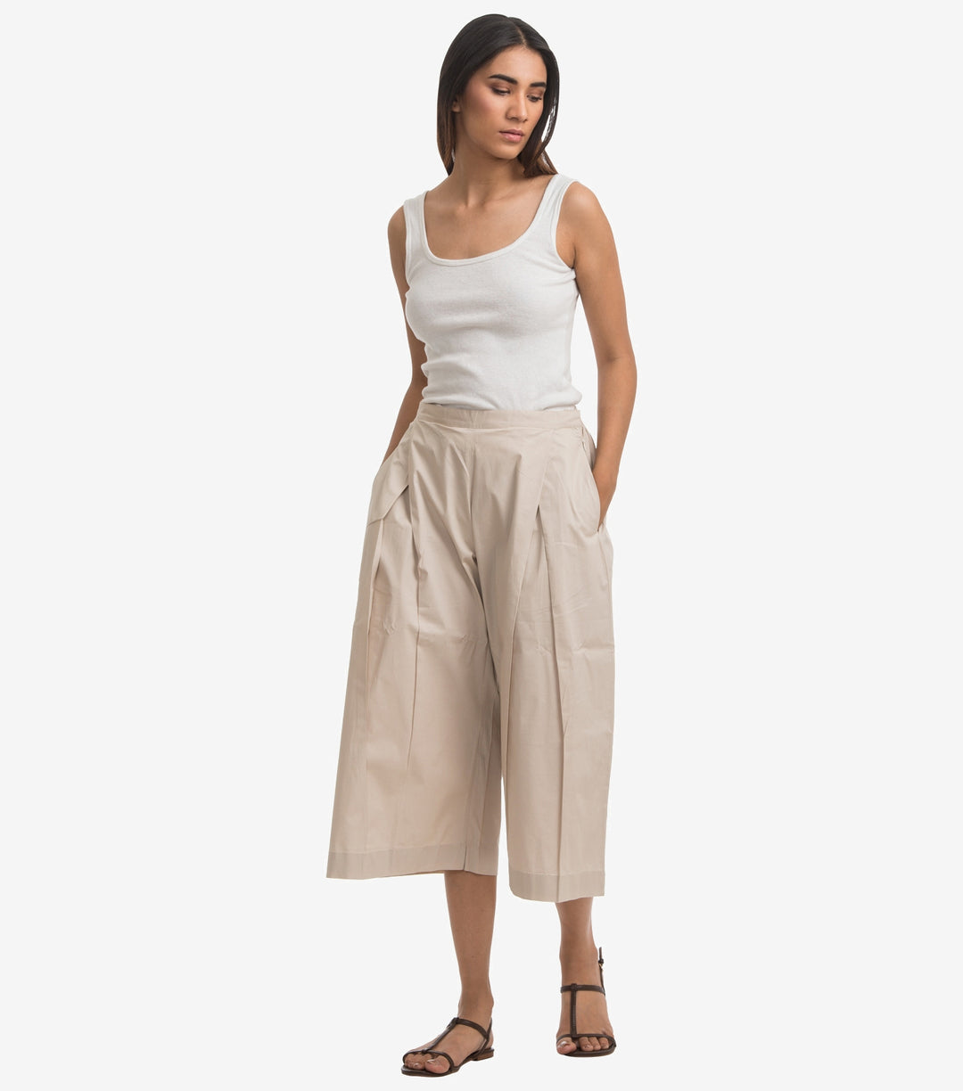 Cream cotton poplin cropped Pant