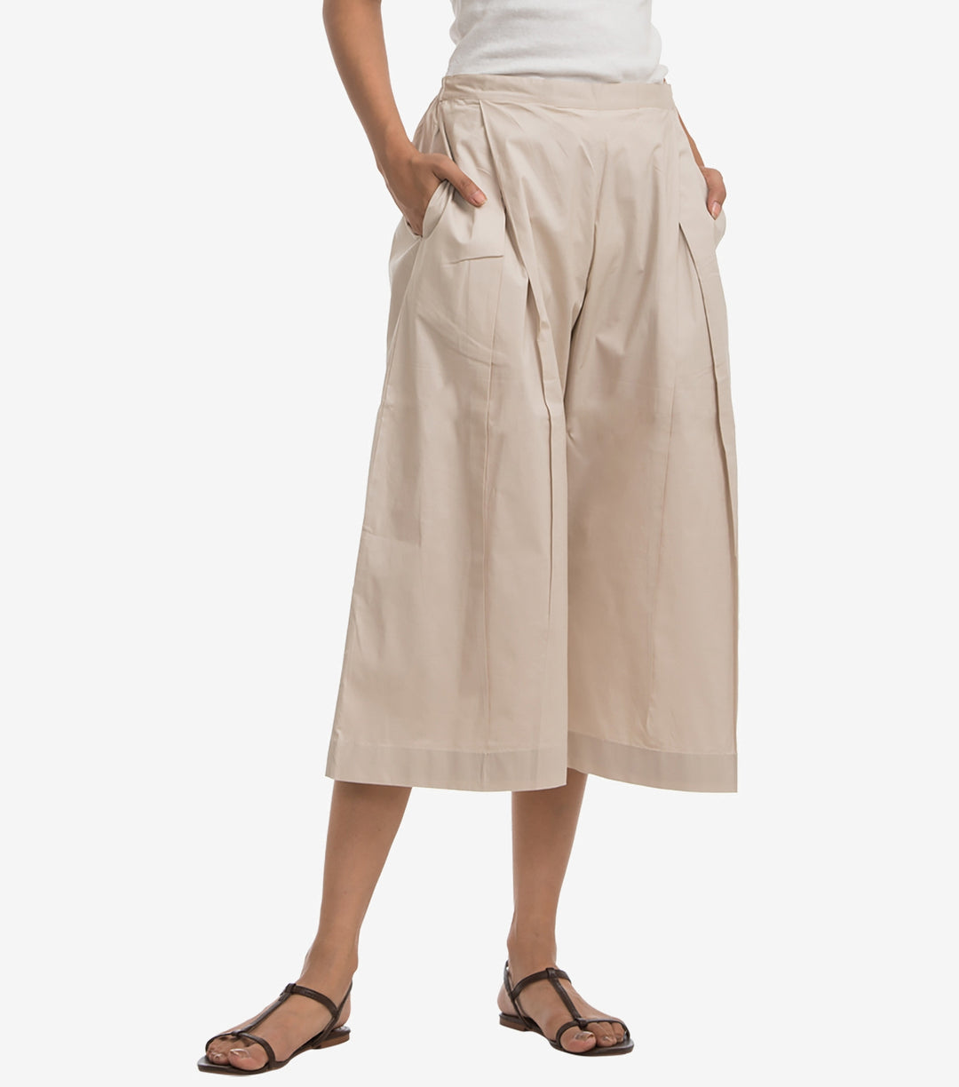 Cream cotton poplin cropped Pant