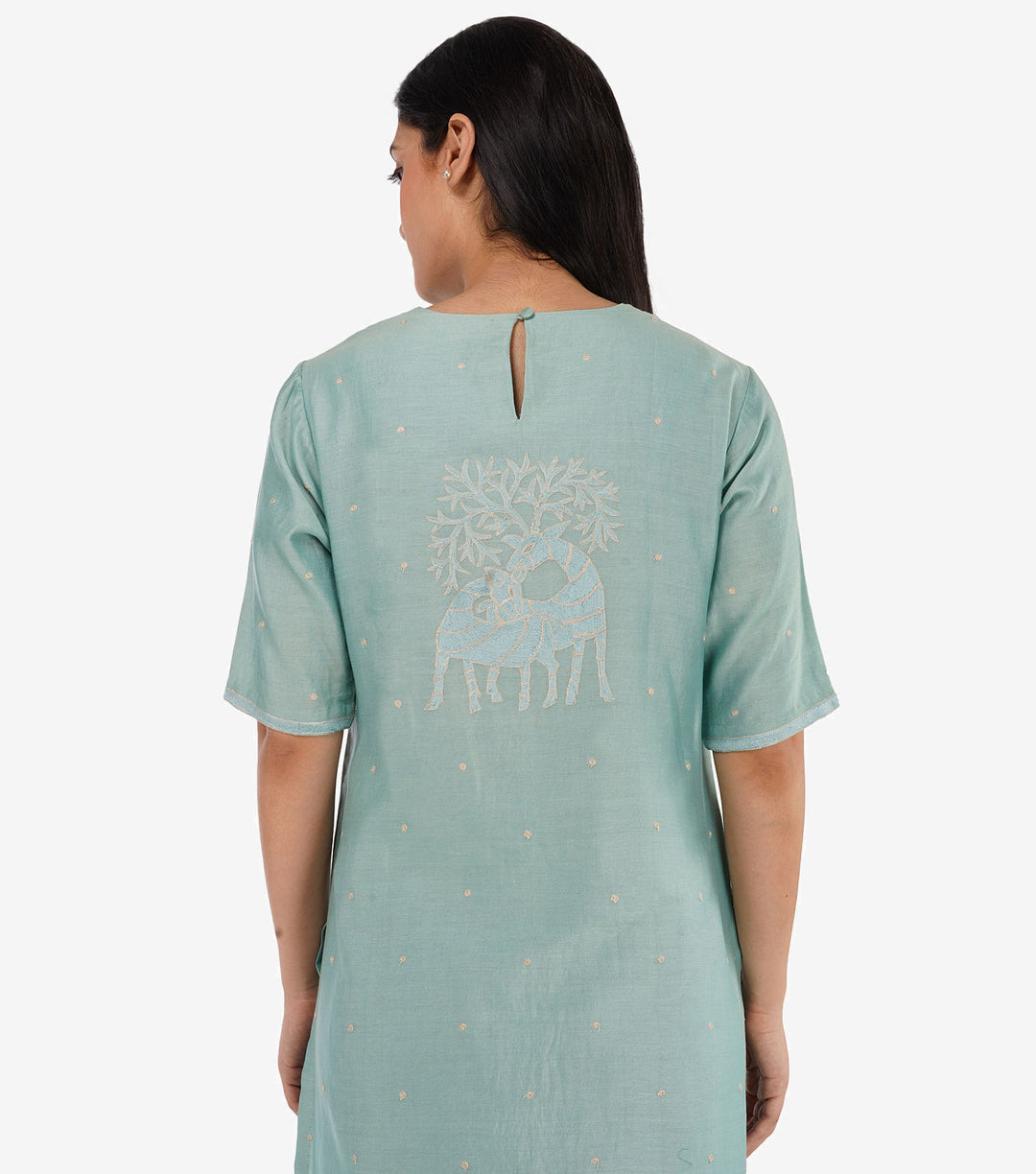 Aqua Blue Embroidered Chanderi Suit Set