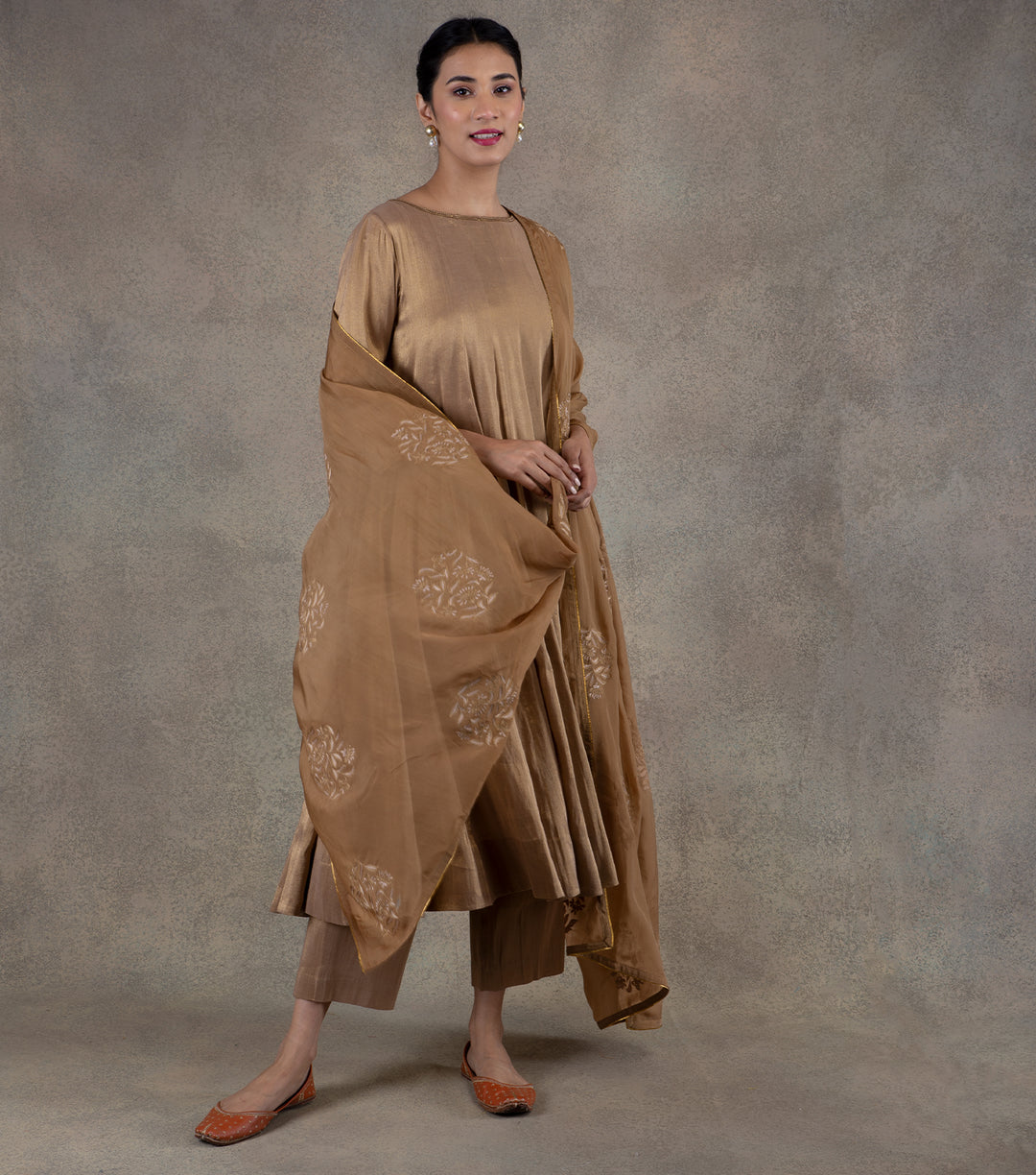 Beige Tissue Kurta & Palazzo Pants Set