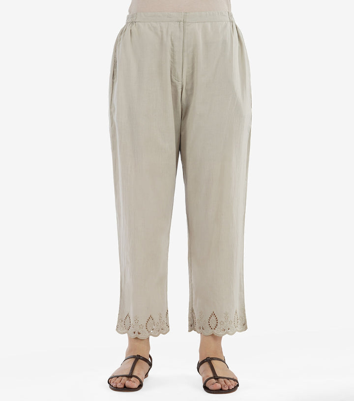 Beige Cotton Cutwork Pant