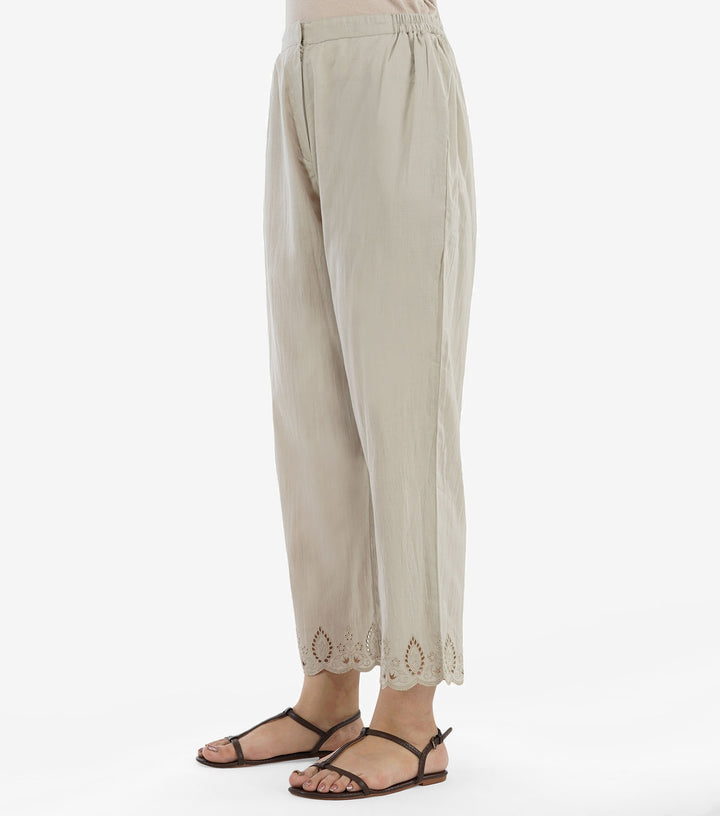 Beige Cotton Cutwork Pant