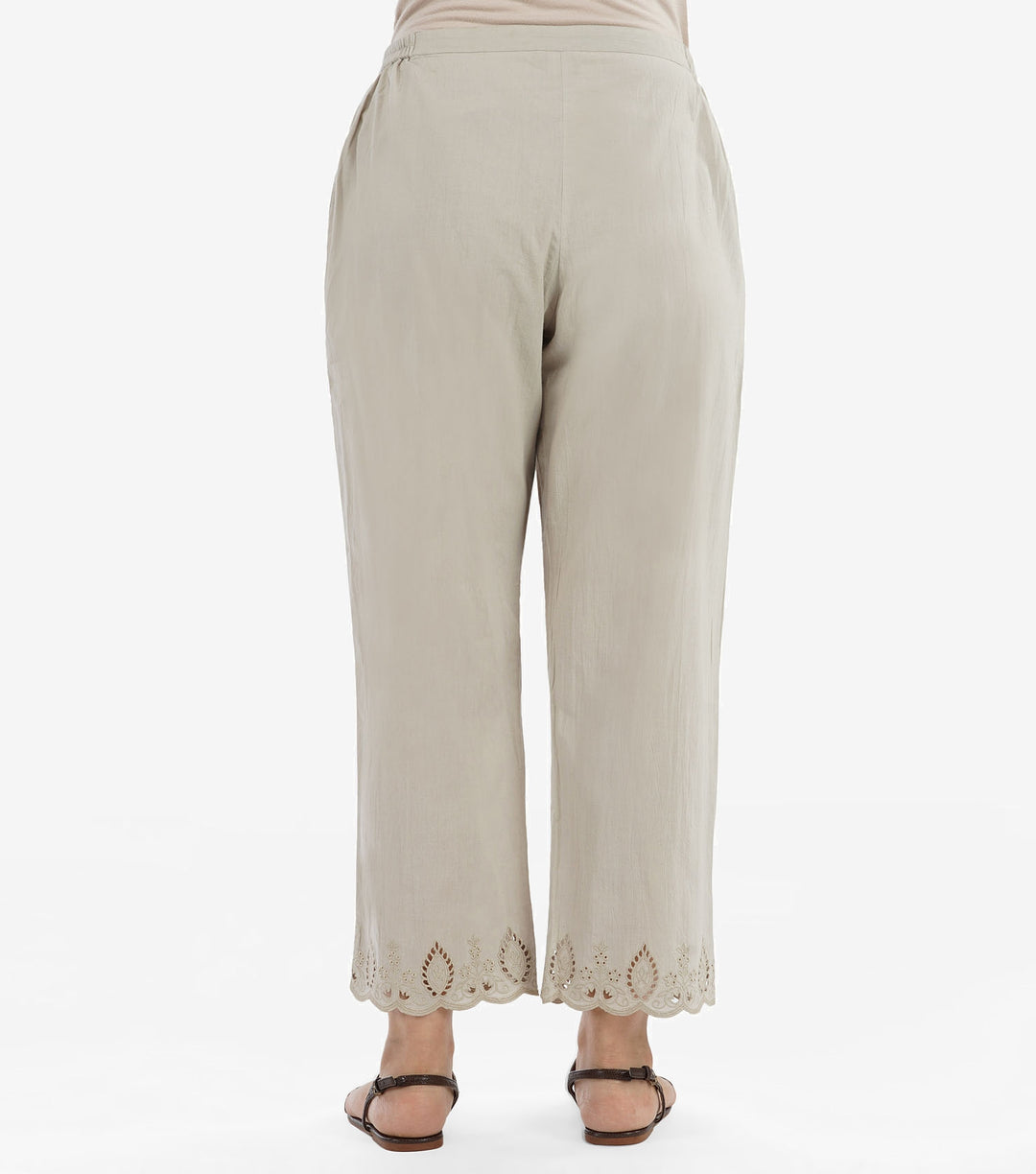 Beige Cotton Cutwork Pant