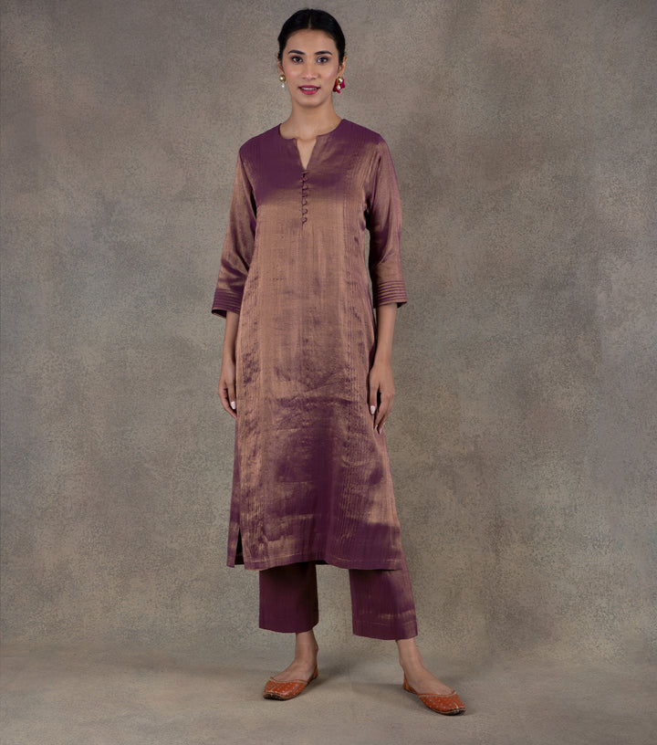 Purple Tissue Kurta & Palazzo Pants Set