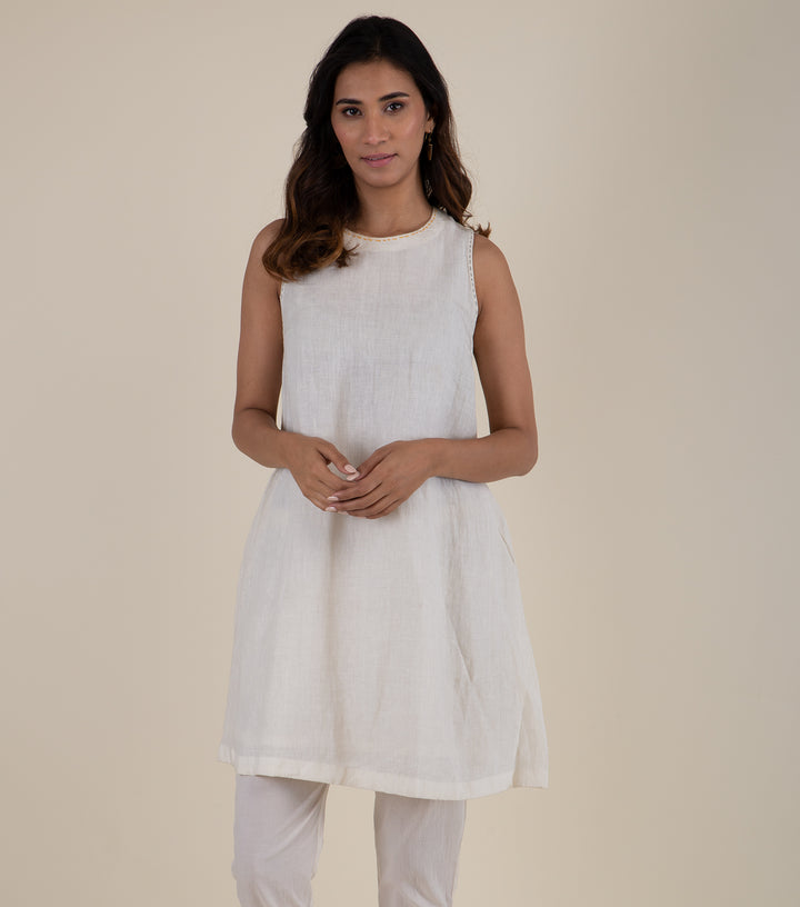 White Cotton Linen Tunic