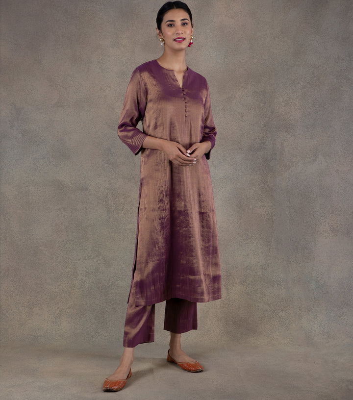 Purple Tissue Kurta & Palazzo Pants Set