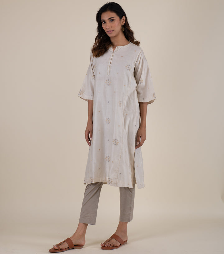 Natural Embroidered Chanderi Kurta