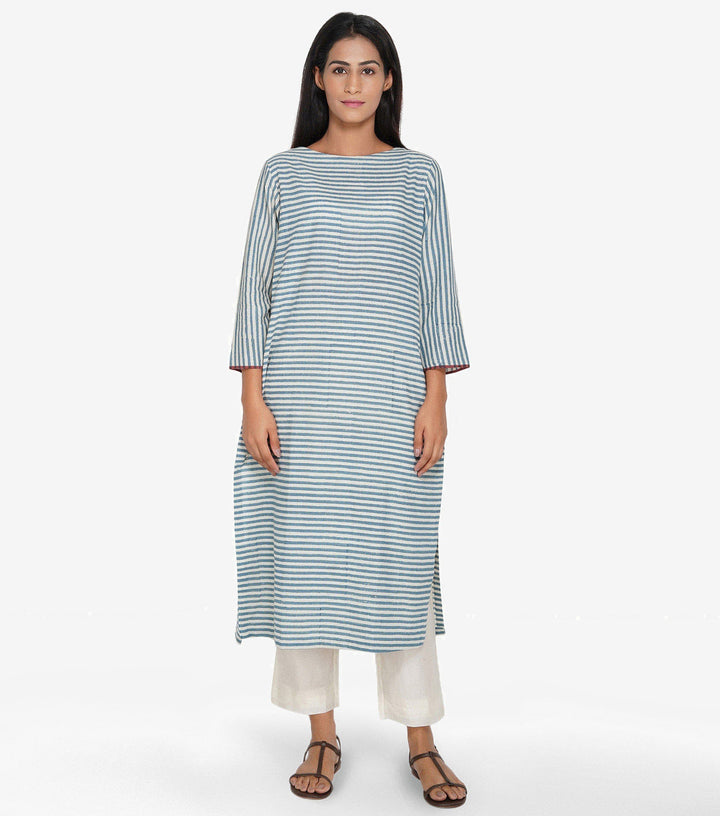 Blue khadi striped kurta