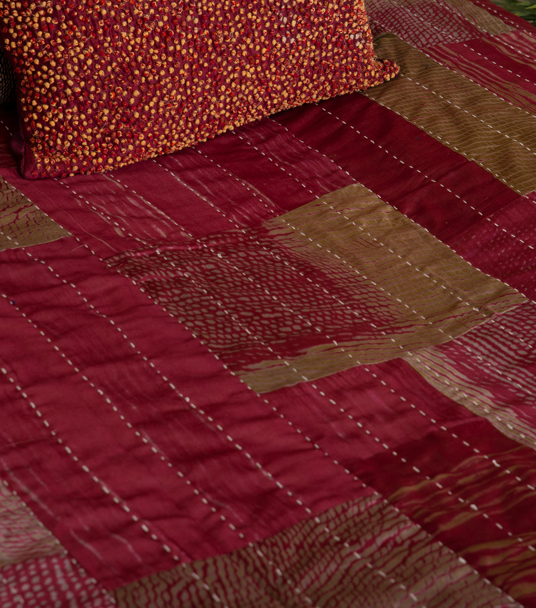 Maroon Silk Bedcover