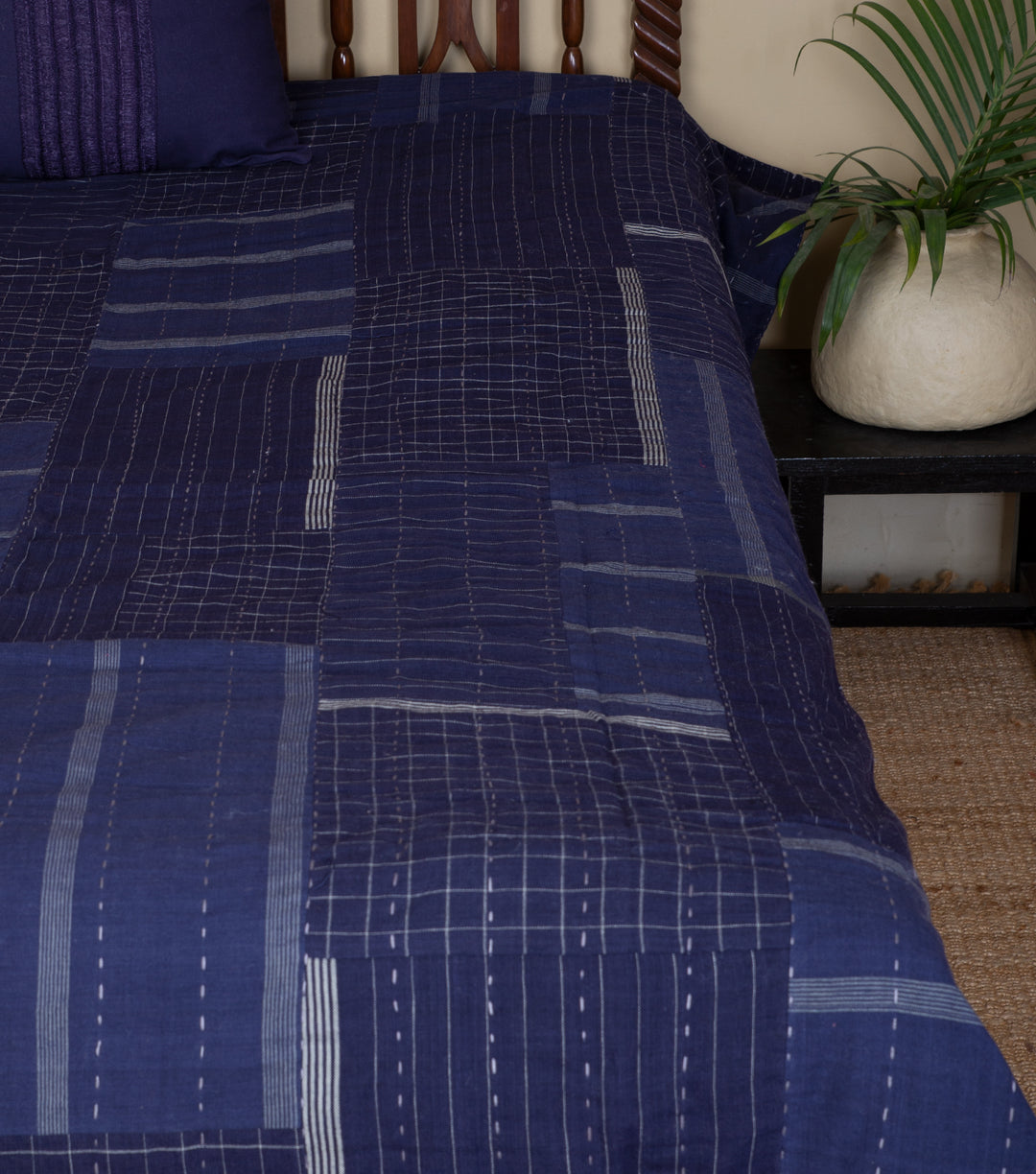 Navy Khadi Bedcover