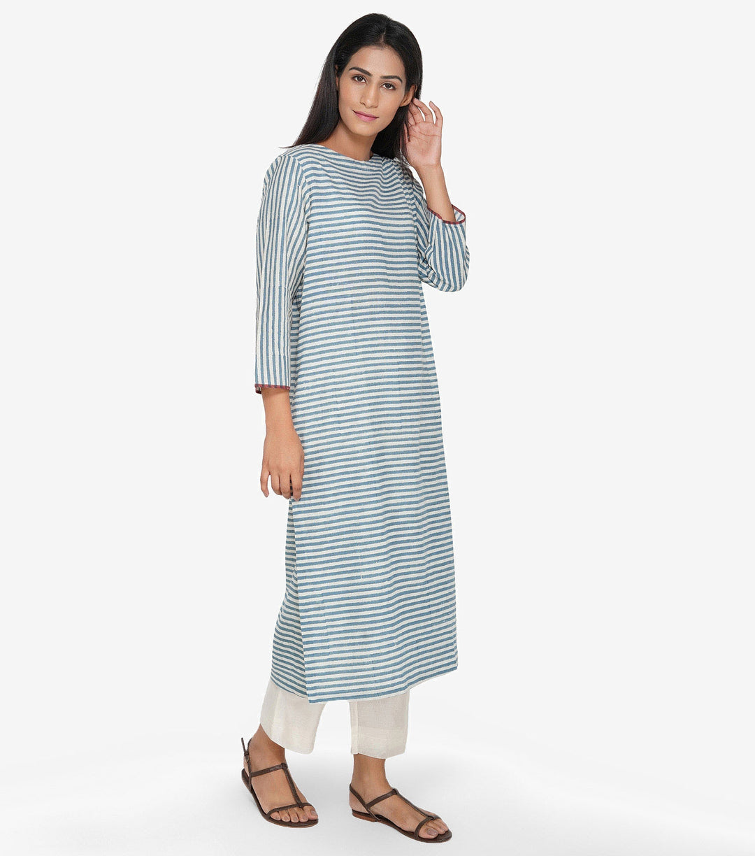 Blue khadi striped kurta