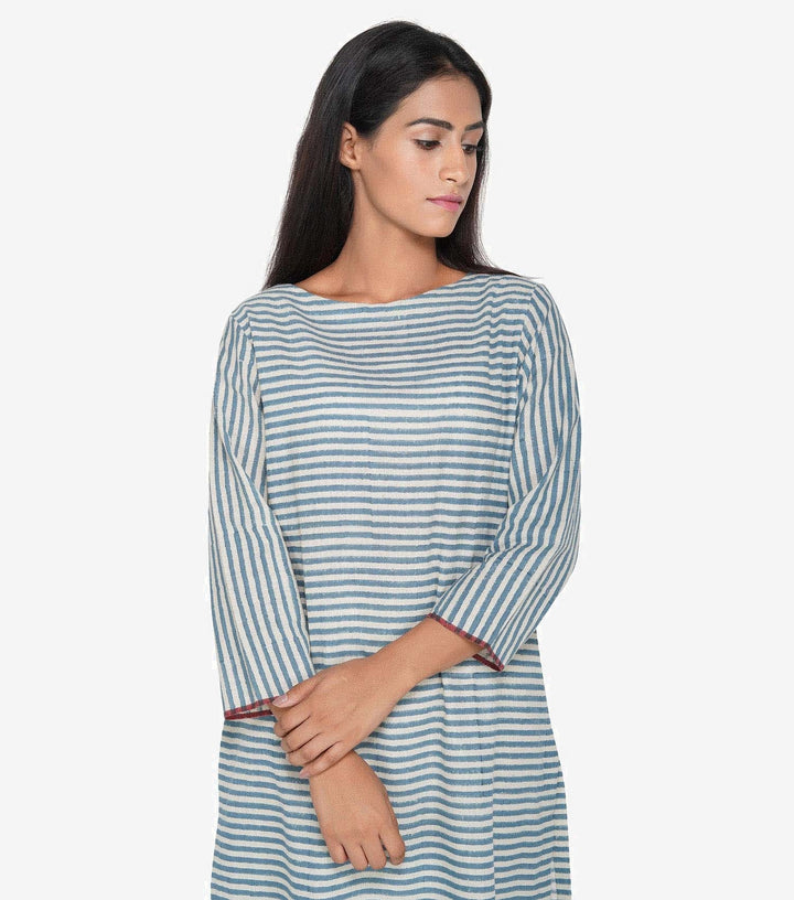 Blue khadi striped kurta