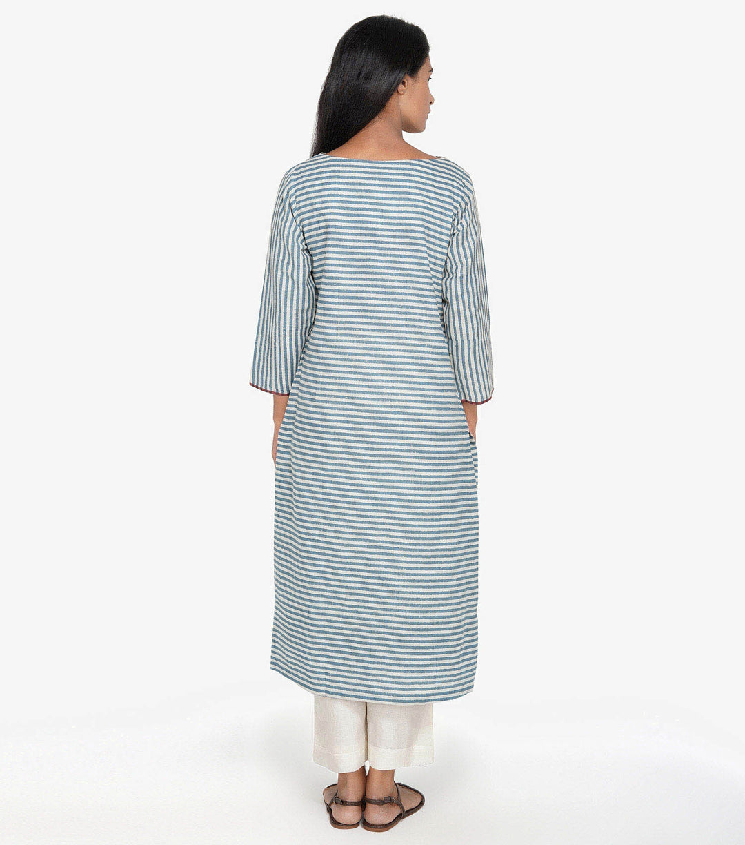 Blue khadi striped kurta