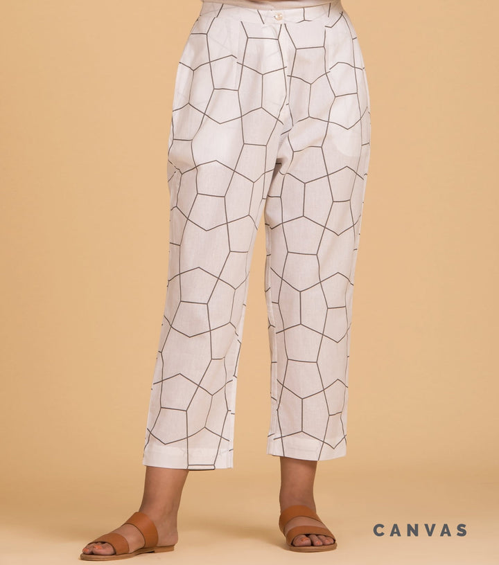 White printed cotton pant