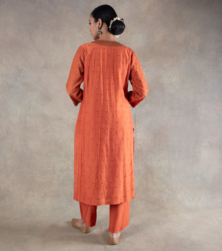 Burnt Orange Hand Embroidered Suit Set