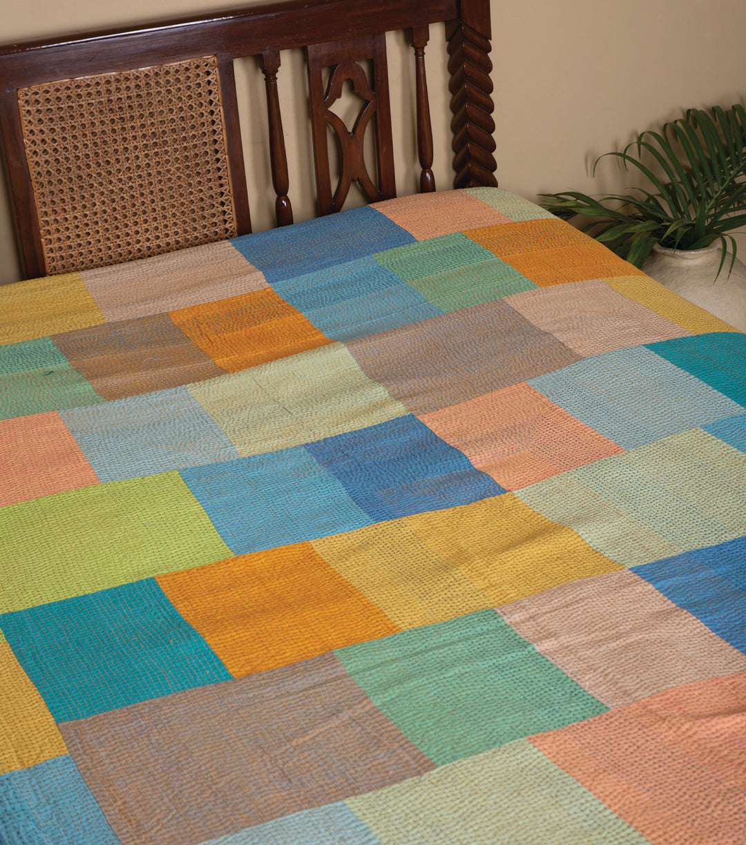 Multicolor Kantha Cotton Bedcover