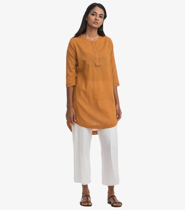 Mustard solid cotton kurta