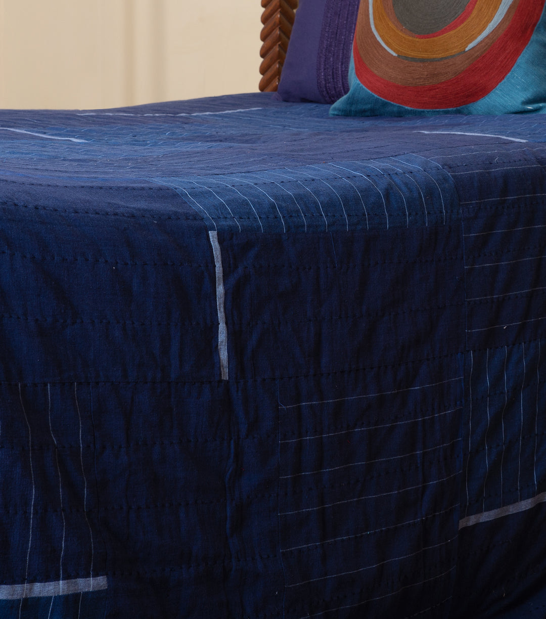 Navy Khadi Bedcover