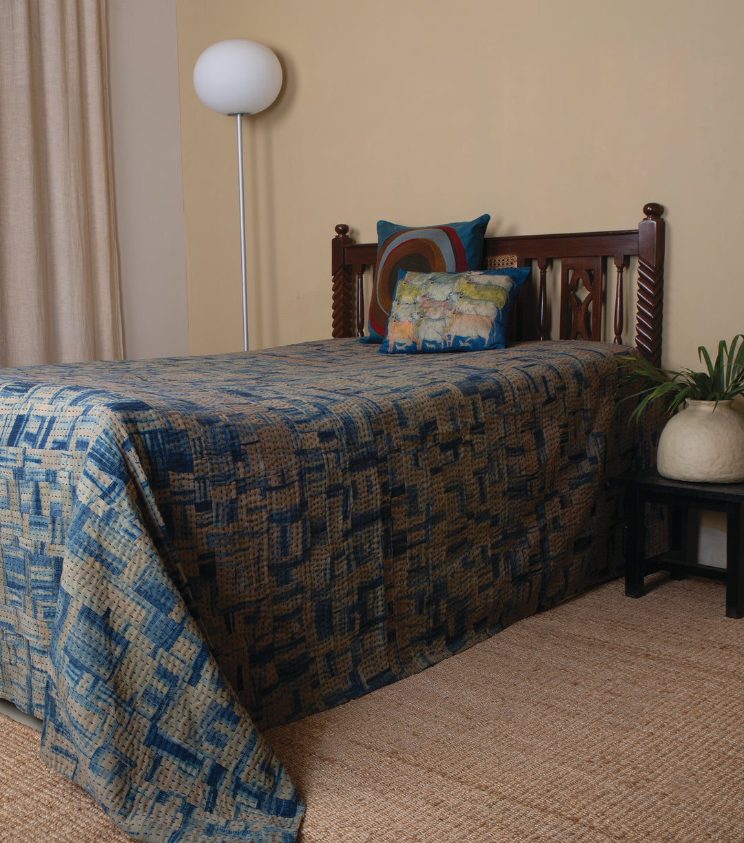 Blue Khadi Bedcover