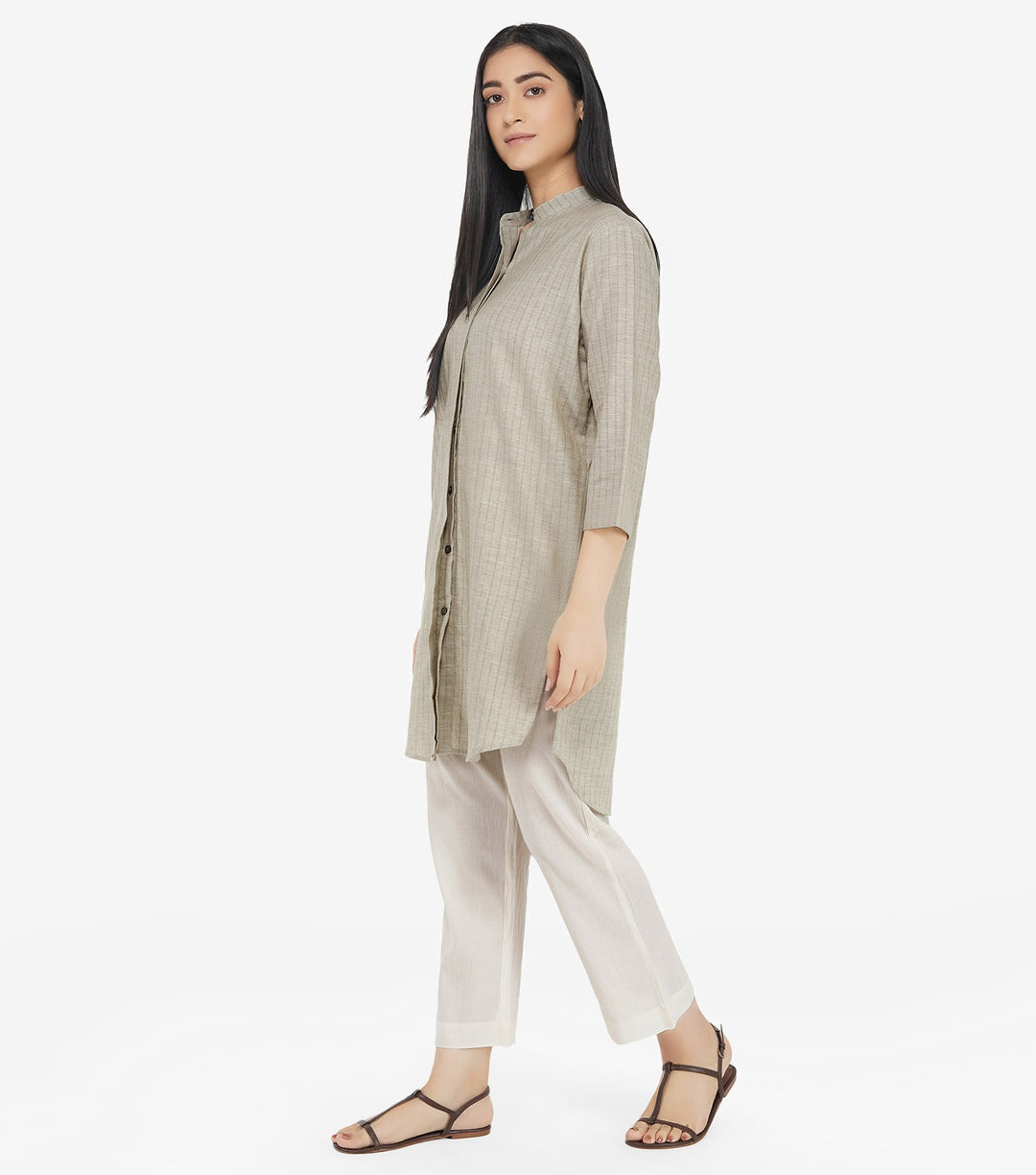 Beige khadi long shirt