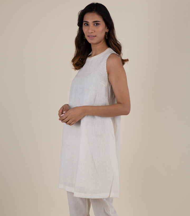 White Cotton Linen Tunic