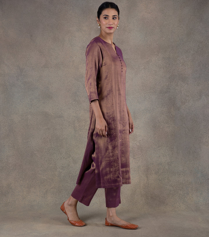 Purple Tissue Kurta & Palazzo Pants Set