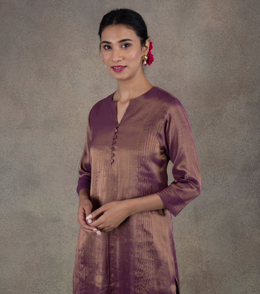 Purple Tissue Kurta & Palazzo Pants Set