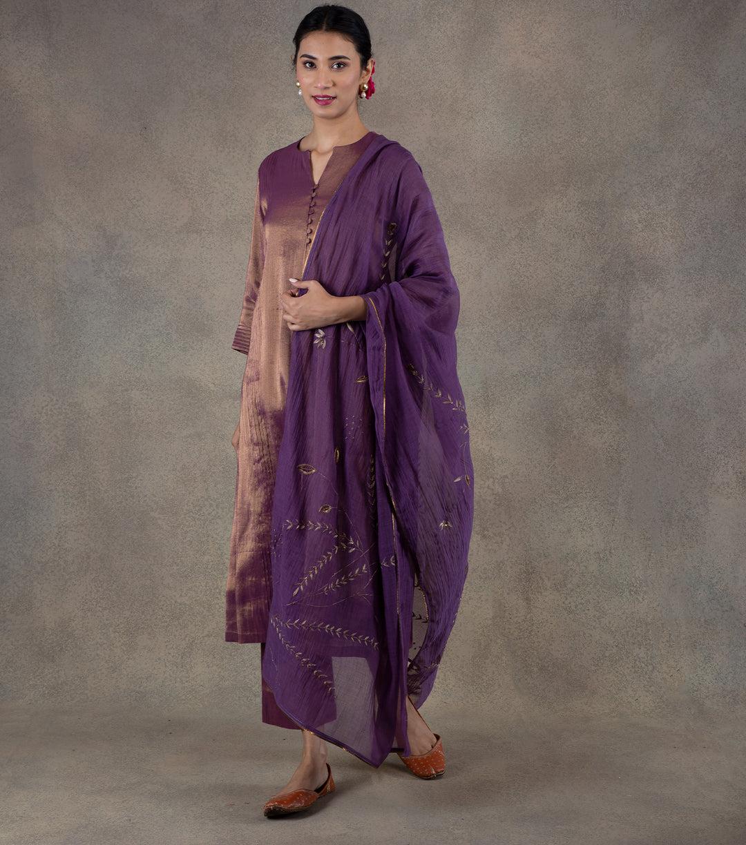 Purple Tissue Kurta & Palazzo Pants Set