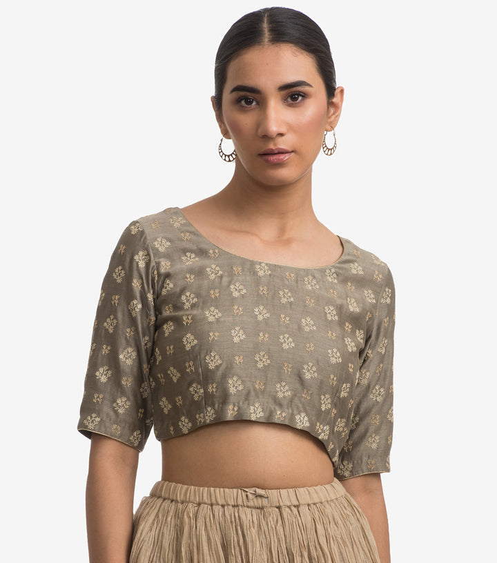 Olive chanderi embroidered blouse