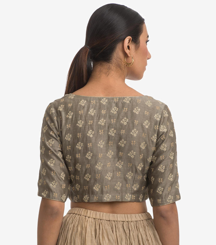 Olive chanderi embroidered blouse